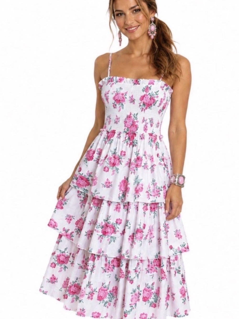 LoveShackFancy x Target Elise Pink Floral Tiered Sundress Size XXS